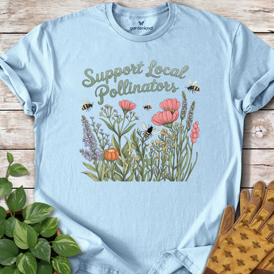 Support Pollinators Tee, Light Blue