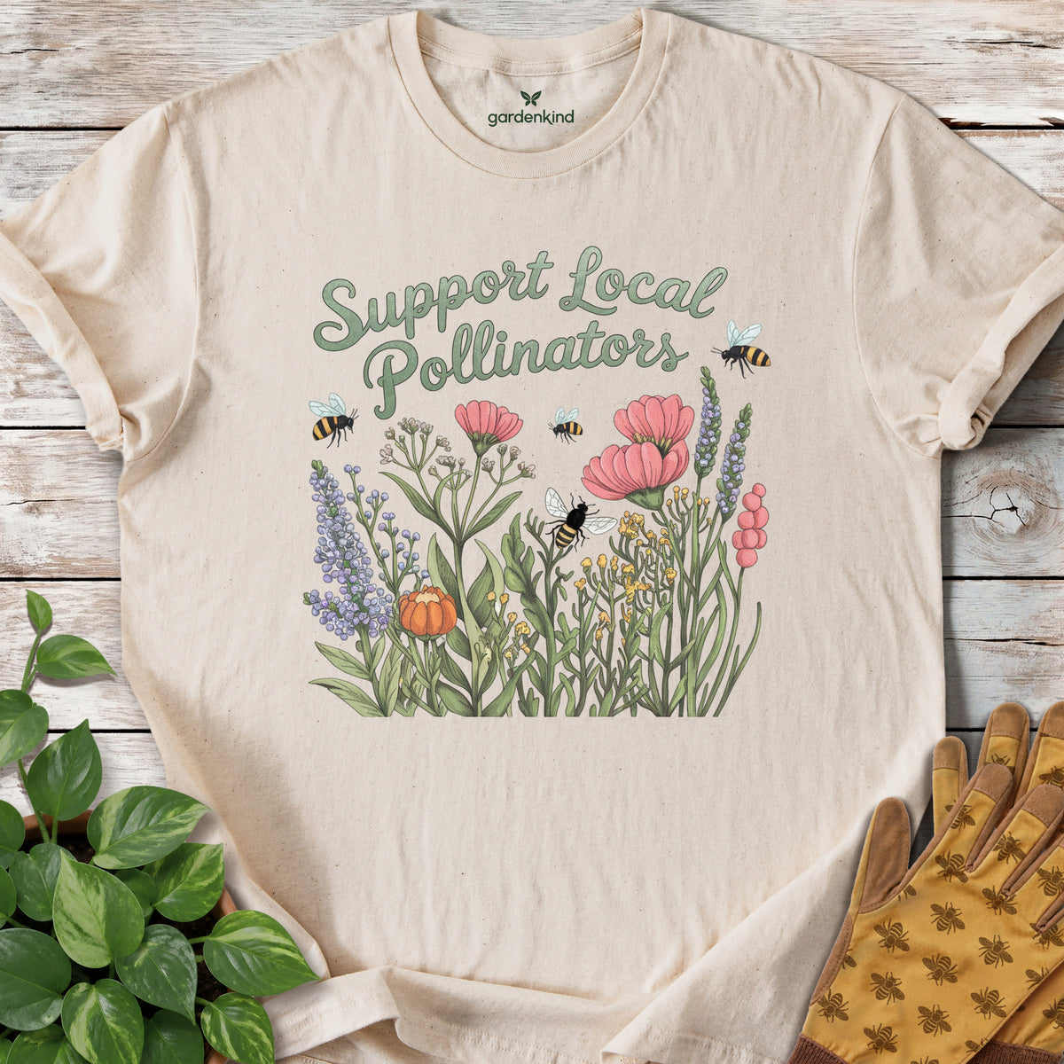 Support Pollinators Tee, Natural