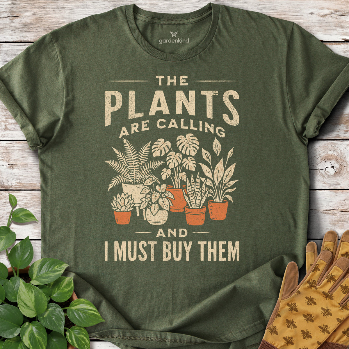 The Plants are Calling Tee, Military Green