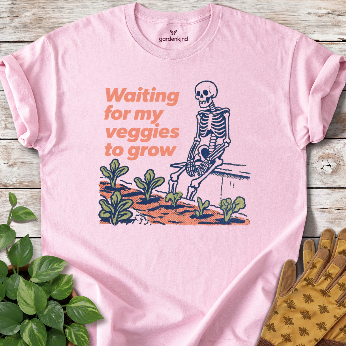 Waiting for My Veggies to Grow Tee, Light Pink
