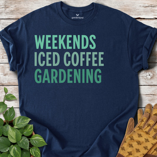 Weekends. Iced Coffee. Gardening Tee, Navy