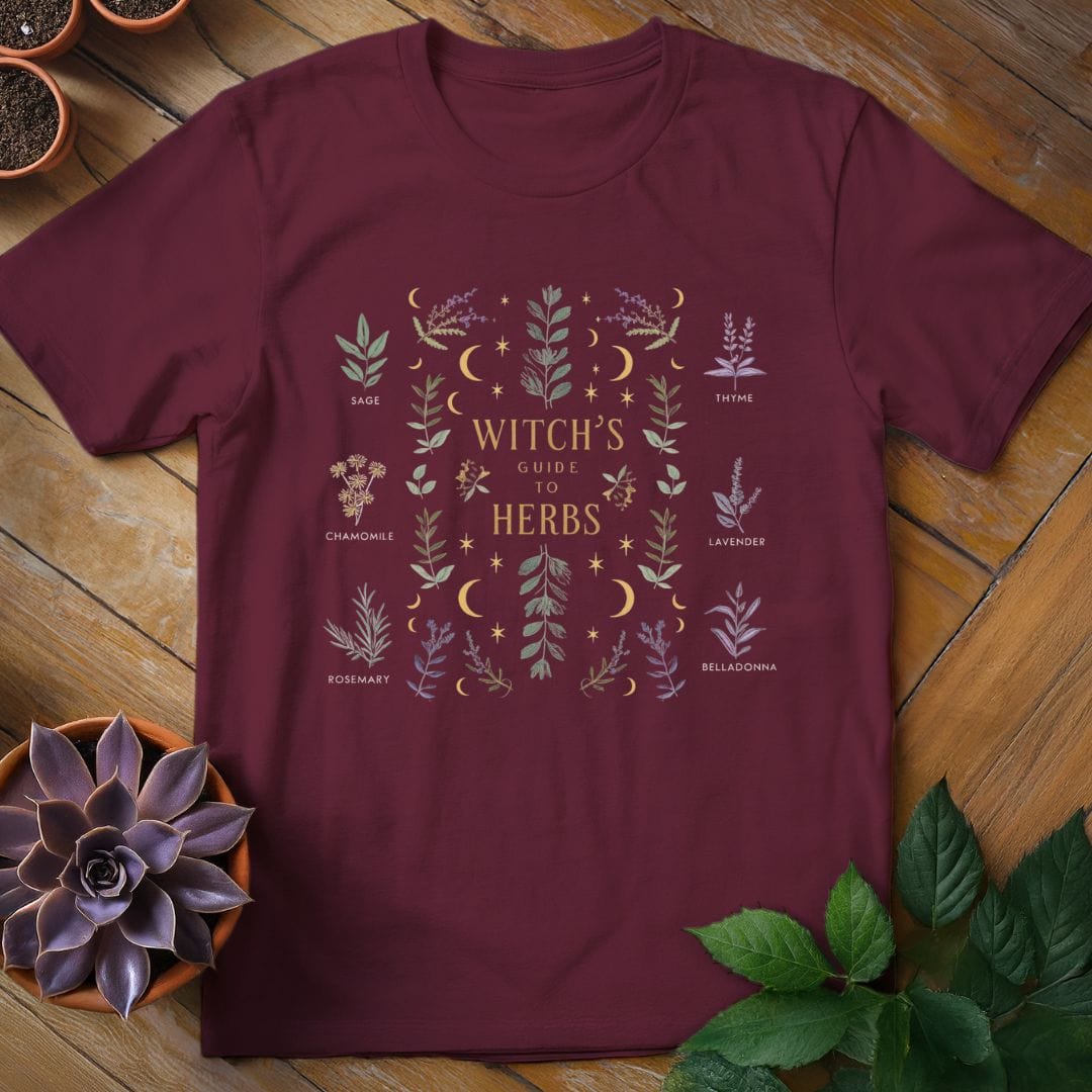 Witch's Guide to Herbs Tee T-Shirt Maroon / S