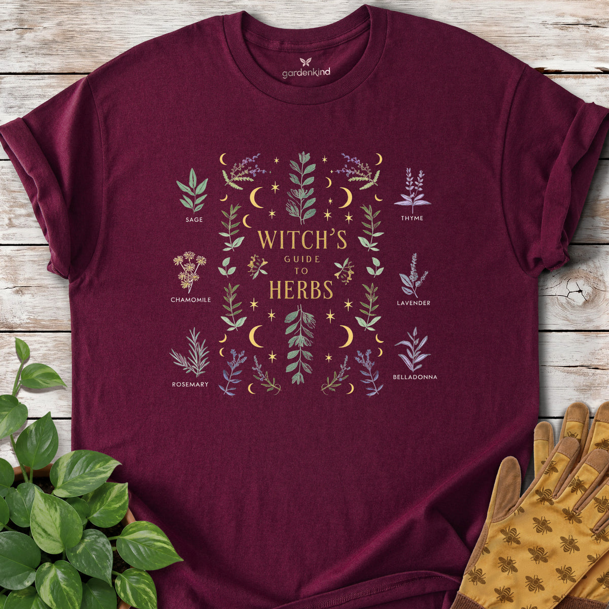 Witch's Guide to Herbs Tee, Maroon