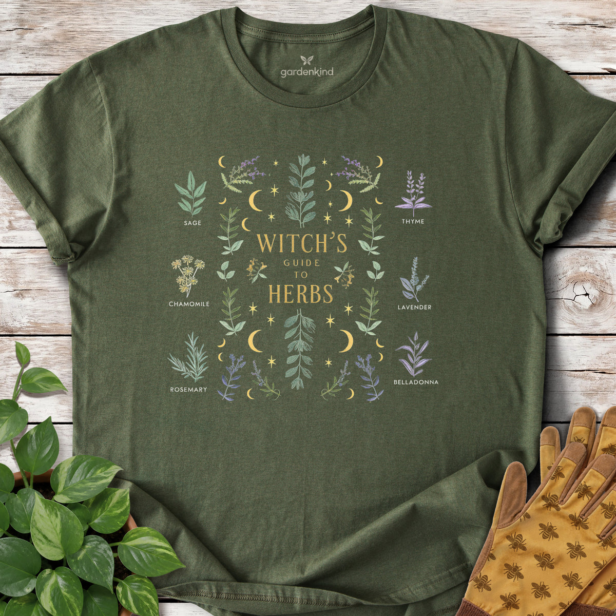 Witch's Guide to Herbs Tee, Military Green