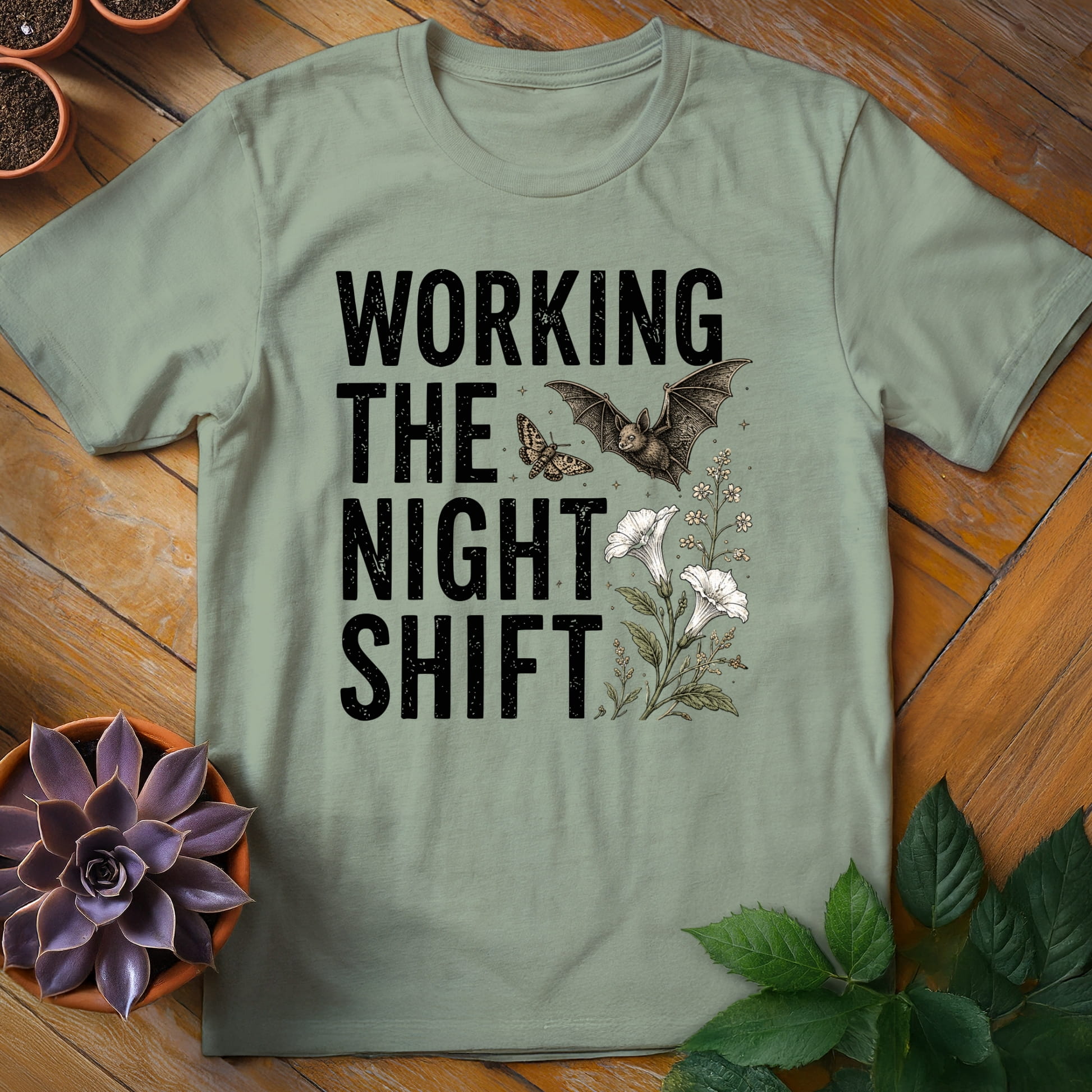 Working the Night Shift Tee T-Shirt Sage / S