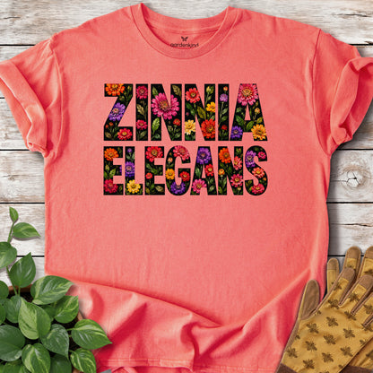 Zinnia Elegans Text Tee, Coral Silk