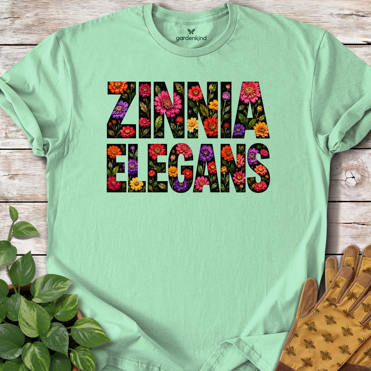 Zinnia Elegans Text Tee, Mint Green