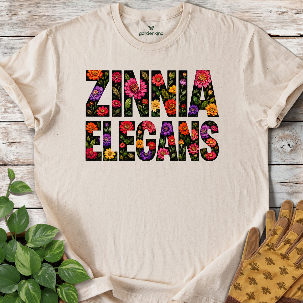 Zinnia Elegans Text Tee, Natural
