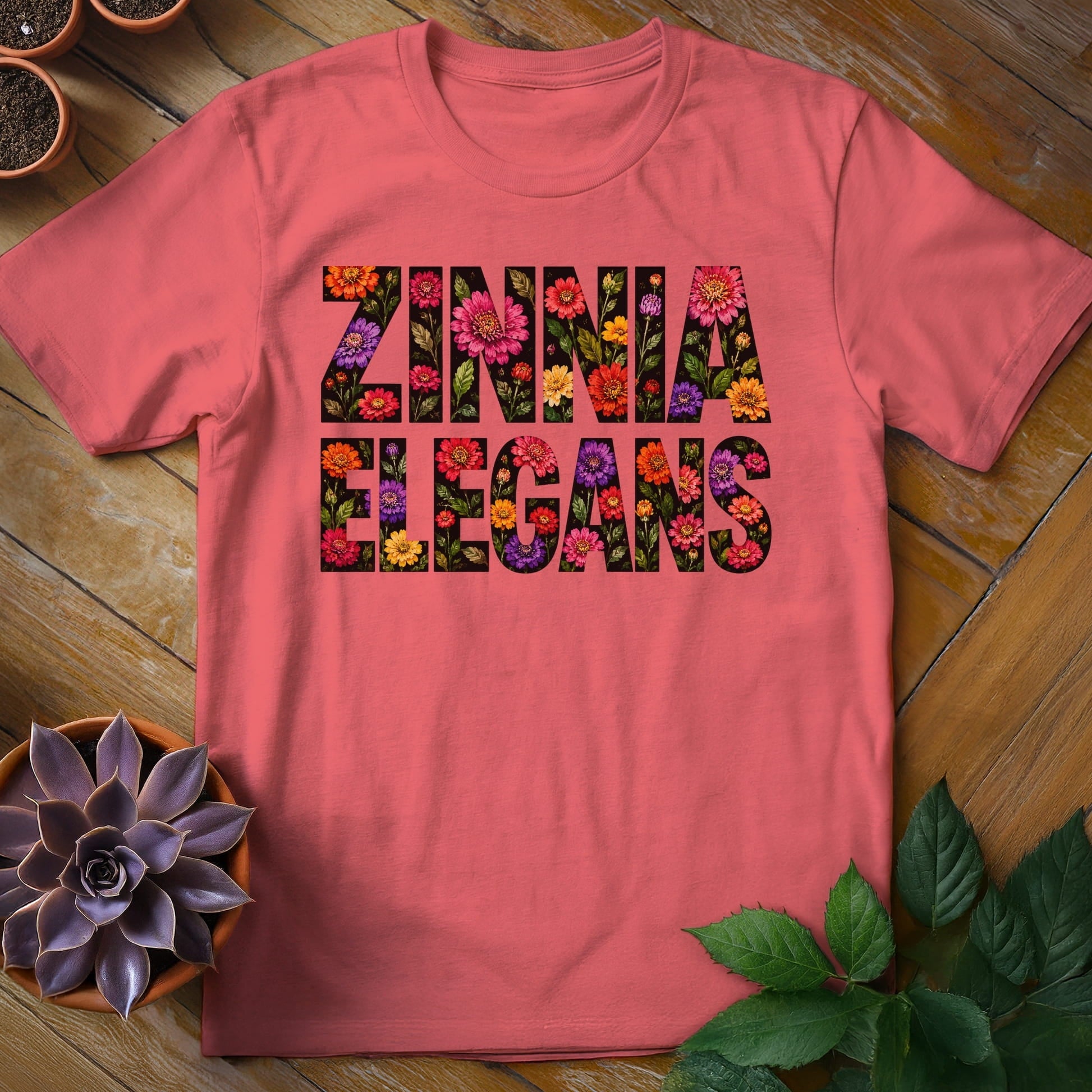 Zinnia Elegans Text Tee T-Shirt Coral Silk / S
