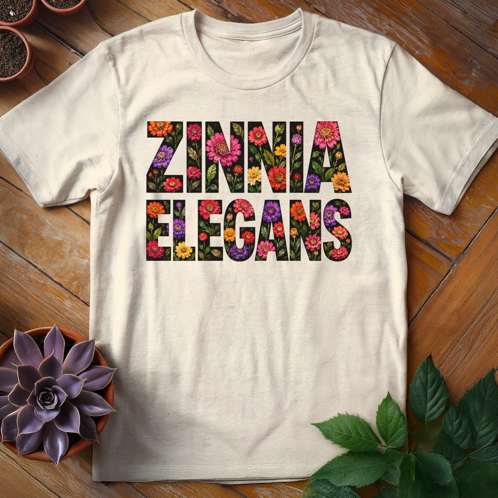 Zinnia Elegans Text Tee T-Shirt Natural / S